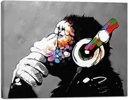 [Wieco Art] Monkey With Headphones Banksy DJ Chimp Pop Art Cool Ape Abstract Canvas Prints Wall Art Paintings for Living Room Bedroom Home Decorations Stretched Artwork for Office Decor