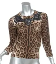 DOLCE & GABBANA Brown Leopard Print Wool Lace Top Blouse IT36 US0 XS NEW $1395