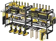AcornFort W-17 4 Tier Metal Heavy Duty Garage Tool Workshop Shed Rack Organiser with 4 Additional Drill Holders (80 x 25 x 45 cm, 4 Tiers)
