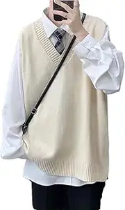 [Generic] Men Vintage Winter V Neck Sweater Vest Knitted Harajuku Matching Pullover Top