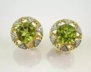2.50Ct Round Lab Created Peridot & Diamond Stud Earrings 14K Yellow Gold Plated