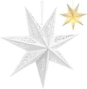 45cm Hollow Out Star Party Light Cover, Paper Star Lantern Lampshade, Hollow Out Ceiling 3D Paper Pentagram Lampshade, for Home Office Party Decor (White)