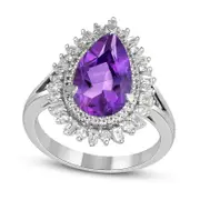 Pear-Shaped Amethyst and White Lab-Created Sapphire Double Shadow Frame Split Shank Ring in Sterling Silver
