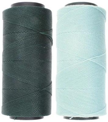 2 Knot It Waxed Polyester Cord 1mm Diameter 144M Spools (Dark Green, Seafoam)