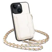 For iPhone 14 Plus Shoulder Strap Phone Bag Cell Phone Cover Kickstand Wallet Phone Case