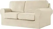 SYLC Sofa Cover with Separate Seat Cushions and Backrests Stretch Velvet Sofa Slipcover Couch Covers Furniture Protector Split Combined (Beige,2 Seat Set 5 PCS)
