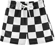 [sanluoli] Black and White Plaid Swimming Trunks for Boy Boys Stretch Swim Shorts Quick Dry with Pocket Beachwear 2T, Black and White Plaid, 5 Years