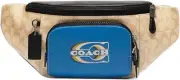 NWT NEW Coach CH587 Track Khaki Blue Coated Canvas Leather Logo Stamp Belt Bag