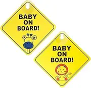 2Pcs Baby on Board Sign, Baby on Board Warning Signs with Suction Cups Baby Car Decal for Car Truck Van Window Bumper