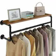 Fin Clothes Rack With Top Shelf Metal Pipe Wall Mounted Garment Rack Fr Laundry Room