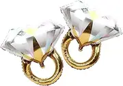 2 pcs Gold Diamond Engagement Ring Bride Hens Wedding Foil Balloon Set