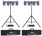2 Chauvet DJ 4BAR LT QuadBT ILS Bluetooth Light Kits+Tripods+Bags+Footswitches