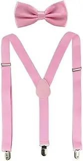 [FATOS] Suspenders For Men,Women Adjustable Suspends Bow Tie Set Solid Color Y Shape with Strong Clips Adjustable Braces