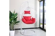 Single Egg Chair Hanging - White Basket & Red Cushion