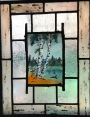 One Of A Kind Custom Stained & Fused Glass Privacy Panel Nature Scene Hanging