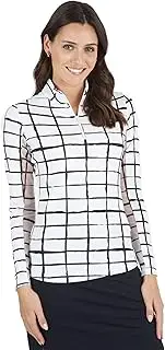[IBKUL] Athleisure Wear Sun Protective UPF 50+ Icefil Cooling Tech Cordova Print Long Sleeve Mock Neck Top – 10495