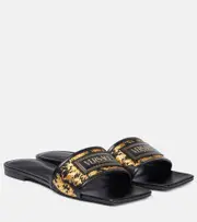 [Versace] Versace Theia Barocco raffia-effect slides AU 7 black
