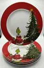 New Dr Seuss Zrike Dinner Grinch Set of 4 Christmas Plates Gold Rim Tree