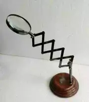 Vintage Style Desktop Tabletop Magnifier Brass Magnifying Glass on Wooden Stand