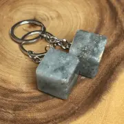 Labradorite cube keychain key ring flash 1” pendant chain NEW hand crafted