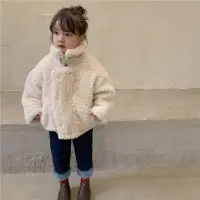 在飛比找蝦皮商城精選優惠-韓國童裝 女童羔羊毛外套 洋氣 兒童刷毛加厚冬裝高領保暖毛毛