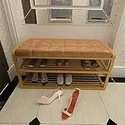 Change Shoe Bench Multifunctional 2-Layer Shoe Rack Rest Stool Can Sit Doorway Household Modern Simple Iron Art Entrance Shoe Bench