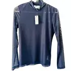 NWT ANTHROPOLOGIE Mesh Mock Neck Top Blue Black Zebra Print Sheer Blouse SMALL