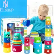 9pcs Baby Stacking Cups Educational Toy Building Blocks for Toddlers Kids Random