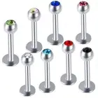 10pc Multi Length Bar Crystal Labret Steel Monroe Lip Ring Ear Stud Piercing Set