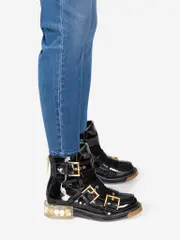 Black Patent Rose Heel Boots