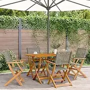 Folding Garden Chairs 4 pcs Grey Poly Rattan and Solid Wood Patio Seating