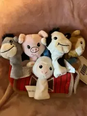 Farm Animal Finger Puppet Play Set With Carry Bag Cow, Pig, Llama, Donkey, sheep