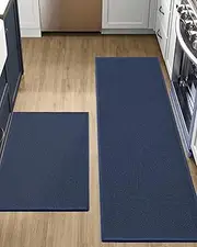 DEXI Kitchen Rugs and Mats for Floor, Non Slip Washable Absorbent Thin Woven Runner Rug for Front of Sink, Laundry Room, Hallway, 17"x29"+17"x59", Navy