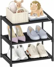 3 Tier Small Shoe Rack, Narrow Stackable Kids Toddler Adult 3-Tier