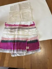 Scarf Designer Silk Anne Klein 10x 50 in Stole Pinks/Black/Grey Stripes on White