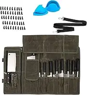 Waxed Canvas Chef’s Knife Roll Bag,Army Green Knife Wrap,Portable Knife Roll, Waterproof Pocket Knife Carrier,Durable 16oz Knife Case with Adjustable Shoulder Strap