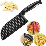 Spendeal Crinkle Cutter Knife for Veggies, French Fry Cutter for Potatoes, Cucumber, Carrot and Fruit, Stainless Steel Wave Fries Cutter Slicer with Non-Slip Handle, Dishwasher Safe