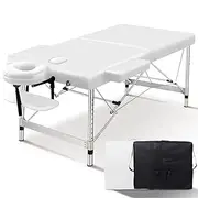 ALFORDSON Portable Massage Table 2 Fold 55cm Wide Foldable Aluminium Beauty SPA Table Treatment Waxing Adjustable Massage Bed Desk (White)