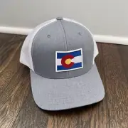 Men’s Grey White SnapBack Colorado Flag Logo Hat New Mesh Trucker Cap