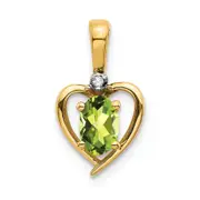 Natural Diamond and Oval Peridot Heart Love Chain Slide Pendant in Solid 14K Yellow Gold