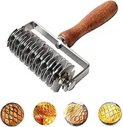 Stainless Steel Dough Lattice Dough Lattice Bread Dockers Noodle Maker Pizza Pastry Crust Roller Cutter Wooden Handle Kitchen Gadgets for Cooking