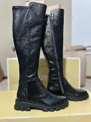 Michael Kors Crackled Faux Patent Leather Boot Black 7 NEW