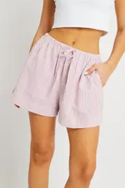 Pink Stripe Shorts Elasticated Waist - Size 8, Women's Shorts