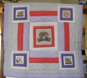 Handmade Easter Bunny Embroidered Patchwork Quilt, 30" x 30"