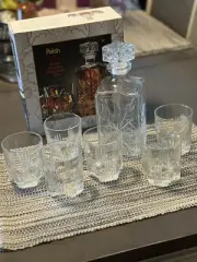 PAKSH 7 Piece Glass Whiskey Set Decanter & 6 Scotch Glasses Italian Crafted