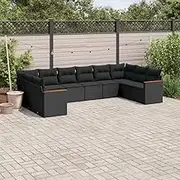 10 Piece Black Poly Rattan Garden Sofa Set with Cushions - Outdoor Patio Furniture with Storage, UV-Resistant, Modular Design, Removable Covers, for Balcony, Porch & Terrace