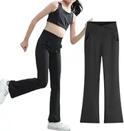[Allmeingeld] Girls' Yoga Pants High Waisted Bootcut Dance Pants Solid Colors for 5-12 Years