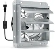 10 Inch Shutter Exhaust Fan, Wall Mount Attic Fan with Power Cord for Greenhouse