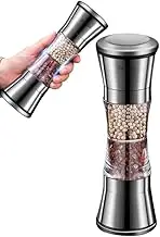 Attractive Stainless Steel Pepper Grinder 2 in 1 Set - Adjustable Coarseness of Pepper and Salt Grinders - Can be Used on Both Sides - Refillable Ceramic Grinders for Easy Cleaning