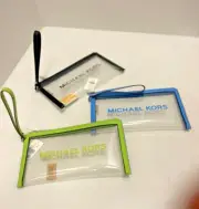 Michael Kors Ladies Large Fashion Clear Flat Top Zip Clutch Wristlet Wallet MK